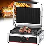 RUYICZB Parrilla De Prensa Panini Comercial, Sandwichera 2200 W Eléctrica De Acero Inoxidable con Superficie De Cocción Antiadherente, Bandeja De Goteo Extraíble, Control De Temperatura 50-300°C