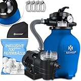 KESSER® Sistema de filtración de Arena Filtro de Arena + 700 g de Bolas de filtración reemplazan 25 kg de Arena de filtración válvula de 4 vías con indicador de presión Filtro de Piscina, Azul