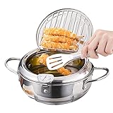 Olla Freidora,Freidora de Estilo Japonés Olla con Inducción de Termómetro, Mini Sartén de Acero Inoxidable de Grado Alimenticio con Escurridor de Goteo de Aceite para Cocinar Papas Fritas (L - 3400ml)
