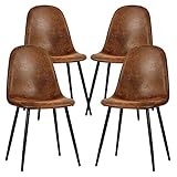 FurnitureR Juego de 4 sillas de Comedor de Gamuza de Tela para Comedor, sillas de Cocina con Patas de Metal para Sala de Estar, Color marrón Oscuro