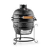 Klarstein Princesize - Parrilla Kamado, Cerámica, 11', Barbacoa Japonesa, Ahumador, Horno cerámico, asador, Baja Temperatura carbón, Ideal Madera aromática, BBQ slowcooking, Slow Food brasa, Negro