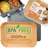 PORTENTUM Papel freidora aire doble 100 unidades 22 x 14 cm Food-Grade BPA free Rectangular Papel de Horno Accesorios Compatible con Cecotec, Ninja, Dual