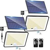 LOTMOS 2 Paquete Luz Solar Exterior Jardin, 342LED/Mando a Distancia Focos Led Exterior Solares Sensor De Movimiento, IP65 Impermeable Lampara Solar, 3 Modos Luces Solares Led Exterior Jardin, Garajes