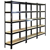 3 x Estanterías Metálicas T-Rax, Negro, 75cm x 150cm x 30cm | 5 Niveles por Estantería | Capacidad Peso 150kg por Estante | Marco de Acero Robusto | Fácil y Rápido Montaje | Sin Tornillos