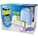 Raid® Eléctrico líquido Family Lavanda 30 noches - Enchufe anti mosquitos común y tigre 2 en 1, mata y ahuyenta. Aparato + Recambio, fragancia Lavanda