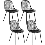 Klihome Pack de 4 Sillas Comedor Sillas de Cocina con Patas Metalicas, Respaldo Curvado de Diseño Recortado, Asiento PP, Juego 4 Sillas Nórdicas de Salon y Dormitorio, Negro K0023EZS-4