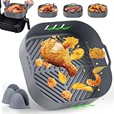 Molde Silicona Freidora de Aire, Bandeja Silicona Air Fryer para COSORI Cecotec 5,5L, 6L, Reutilizable Recipientes Cuadrado Cesta Utensilios Accesorios para Freidora de Aire, Microondas, Horno(20,5CM)