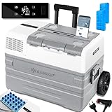 KESSER® Nevera eléctrica portátil de compresor 42 litros, congelador con control APP, conexión USB 12/24 V 230 V, + ruedas de varilla telescópica, refrigerador hasta -20 °C, Gris
