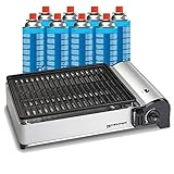 Kemper – Barbacoa parrilla de gas de 1900 W parrilla antiadherente + 8 cartuchos de gas camping