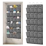 QUMENEY 1 organizador de almacenamiento para zapatos de puerta, estante colgante para zapatos, 24 bolsillos grandes de malla y 4 ganchos anchos para puerta de armario (gris)