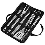 GWHOLE Kits de Barbacoa 5 piezas Utensilios para BBQ de Acero Inoxidable, Barbacoa Espátulas Pinza Cepillos de silicona Tenedor Kit de Herramientas con Bolsa Portátil