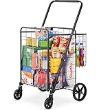 VEVOR Carro de Compra Plegable Carga de 50 kg con 4 Ruedas Más de 85 L Carro de Supermercado con 2 Cestas Carro de Compra de Hierro con Forro Impermeable Carro Multiusos Resistente para IR de Compras