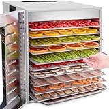 Kwasyo 10 Bandejas Deshidratador Alimentos Recetas gratis Temperatura Ajustable 30-90℃, Acero Inoxidable Completo, Temporizador de 24 horas, 10 Pisos Deshidratadora de Frutas, bpa free,1000W