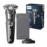 Philips Serie 5000 Afeitadora Eléctrica Hombre, Máquina de Afeitar Barba con Recortadora, 45 cuchillas, Cuida la piel, 60min de uso, En Seco y Húmedo, Recargable, Base Carga, S5887/13, Gris