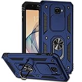 Jiyu Funda Compatible con Samsung Galaxy J7 Prime Carcasă Armor Militar Cubierta de Cámara Deslizante Proteger Fundas con 360 Full Protección Anillo Soporte Silicona Estuche Cover Case,Azul