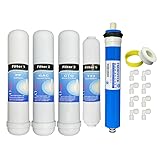 Depurtek | Kit Membrana Osmosis Inversa 50GPD y Filtros | Alta Rendimiento Compatibilidad HIDROBOX HIDROSALUD | HIdrotek NT02 N02T | Incluye Codos Rosca Rollo de Teflon, 4 Unidades, Carbono