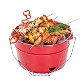 Uten Parrilla de Barbacoa Portátil,Parrilla de Carbón de Primera Calidad, Parrilla de Mesa de Acero Inoxidable, Cubo para barbacoa de camping Rojo