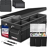FORTEM Organizador de Maletero Coche y SUV - Caja Plegable con 3 Compartimentos Extra Grande con Bolsa Nevera - Base Antideslizante - Cinchas Ajustables - Tapa Extraíble (Negro)
