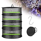REFOURNG Red de Secado Colgante para Hierbas - Malla plegable para Plantas 60cm de 4 Capas con Cremallera y Rejilla - Incluye Bolsa y Gancho en S para Marisco Verdura Ropa