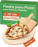 Praknu Piedra para Pizza Horno con Pala de Bambú - Piedra Cordierita 30 cm Refractaria para Parrilla y Barbacoa Para una Masa Crujiente