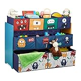 Relaxdays Monster Estantería Infantil con 9 Cajas de Tela, Diseño de Monstruos, 70x92,5x30cm, Cajonera para Juguetes, Multicolor, Acero, 70 x 92,5 x 30 cm