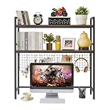 IBUYKE Estantería de escritorio para computadora de 2 niveles de 37.5 pulgadas, estantería multiusos de madera para computadora con estante ajustable, organizador de escritorio para oficina, hogar,