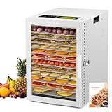 Kwasyo Deshidratador de Alimentos de Acero Inoxidable con 12 Bandejas, Secado eficiente de 360° con doble ventilador, Temporizador 24 horas, Temperatura: 20 a 90℃, deshidrata fruta, carne, verduras