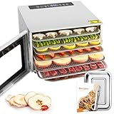 Kwasyo Deshidratador de Alimentos con 6 Bandejas Acero Inoxidable, Temporizador de 24 Horas, Temperatura Regulable 30~90℃, Pantalla LCD, 400W Deshidratador Alimentos de Frutas y Verduras, Libre BPA