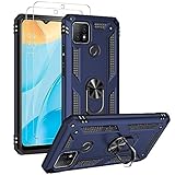 FMPCUON Funda para Samsung Galaxy J4 Plus/J4 Prime/J4 Core Carcasa, 2 Pack Cristal Templado, Protección Cámara con 360 Anillo Soporte PC y Silicona TPU Case - Azul