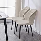 TUKAILAi 2 sillas de comedor de piel sintética color crema, sillas de cocina, sillas de sala de estar, sillas de recepción con patas de metal, sillas tapizadas para sala de estar, oficina