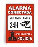 Vinilo Alarma Conectada - Cartel Zona Videovigilada - Pegatinas Aviso Policia - Carteles Disuasorios - Interior Y Exterior - 20 x 15 cm - Adhesivo alarmas videovigilancia - Resistente Y Duradero. (1)