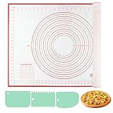 VFANDV Tapete de Silicona Para Hornear, 70 x 50 cm Tapete de Silicona para Amasar, Antiadherente Alfombrilla Hornear Reutilizable Baking Mat para Repostería, Hornear, Pastelería (Rojo+3 Raspador)