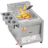 Freidora de gas de gran capacidad, freidora de Gas Profesional de Acero Inoxidable Comercial con Cuchara de Cesta para Restaurante y Uso domstico, fácil de limpiar,8L