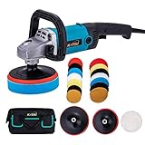KATSU Pulidora Eléctrica de Coche 1200W 150mm 180mm Con 20 Piezas Pulido Esponjas Set y Bolsa, 6 Velocidades Variables Máquina de Encerado de Amortiguador Eléctrico, Kit de Detalles