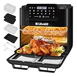 LLIVEKIT Freidora de Aire 15L con 2 Cestas, Horno Freidora sin Aceite con 12 Funciones y 8 Accesorios, 90% Menos de Aceite Air Fryer, SYNC FINISH & DUAL COOK, Deshitratar, Freidora Aire XXL, 2600W