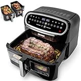 Duronic AF34 BK Freidora de aire sin aceite 2400 W | Air Fryer 2 cestas 5L + 1 cesta 10L con Ventana | Airfryer 10 programas | Pantalla táctil | Cestas antiadherentes | Fácil de limpiar | 50-200º