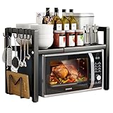 devesanter Estante Extensible para Microondas con 5 Ganchos Estante Organizador de Cocina Estantes para Panadería para Microondas para Encimera, Extensible de 40 a 64 cm Negro