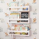 NATURE SUPPLIES - Juego de 3 estantes de Pared de Madera Maciza Blanca - Cuarto de bebé - Ideal para Libros y Juguetes