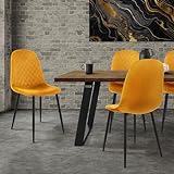 ML-Design Set 4X Sillas de Comedor Color Mostaza con Respaldo, Asiento Ergonómico Acolchado Tapizado de Terciopelo con Patas de Metal Sillón de Diseño Moderno para Mesa de Salón, Escritorio o Cocina