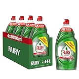 Fairy Ultra Poder Original Líquido Lavavajillas 4 x 1050ML Fórmula Efectiva Que Deja Los Platos Relucientes, Impresionante Poder Antigrasa