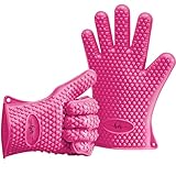 Belmalia 2X Guantes de Silicona para Cocina y Parrilla, Juego, par, agarradores de Cocina, Guantes de Horno Rosa Fucsia
