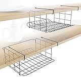 2× Estante inferior y cesta de almacenaje, diseño enrejado - organizador versátil y práctica cesta colgante para cocina (higiénica de limpiar) u oficina, fabricada en metal para estantes KD Essentials