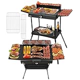 Barbacoa eléctrica 2 en 1 de mesa, 2400 W, para balcón, exterior e interior, con soporte, gran compartimento para barbacoa, regulador de temperatura sin niveles, barbacoa eléctrica