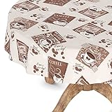 ANRO Mantel de hule lavable, mantel para mesa de jardín, rectangular, redondo, ovalado, redondo, 140 cm, borde de corte, Coffee Time