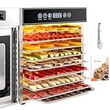 Kwasyo Deshidratador de Alimentos Acero Inoxidable Libre de BPA, Deshidratadora de Frutas y Verduras con Pantalla LCD, Temperatura 30-90℃, Temporizador, Hierbas, Nueces, Yogurt, 8 Bandejas, 400W