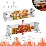 Cesta para Barbacoa Rodante, 2PC Cesta para Parrilla de Barbacoa de Acero Inoxidable con Ganchos y Tenedores, Accesorios de Parrilla para Barbacoa para Exteriores para Verduras, 30cm