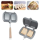 mumisuto Sandwicheras Grill de Doble, Tostadora Sandwichera de Aluminio, Revestimiento Antiadherente Sartén, Grill Plancha Multifunción Desmontable con Asa, para La Cocina o al Fuego, Campings