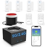 CPVAN Alarmas para Casa, 2,4 GHz y 5 GHz WiFi Alarma Sistema Antirrobo Inalámbrico y Sirena, Kits de Seguridad con App, Trabajo para el Hogar, Apartamento, Garaje(Tuya/Smartlife)