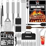 Grilliance Utensilios para Barbacoa de 30 Piezas, Kit de Accesorios para Parrilla de Acero Inoxidable para Hombres, Juego de Herramientas Profesionales para Parrilla con Bolsa de Transporte, Plateado