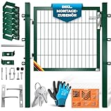 KESSER® Puerta de jardín de acero galvanizado de alta calidad, para jardín, con estaca con cerradura y llave, 80 x 106 cm, color verde